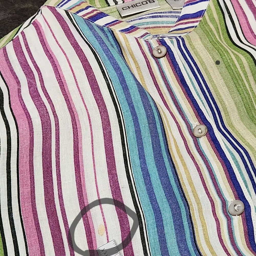 Chicos Linen Dress Size 1 (Small) Striped Pattern Front Buttons - Picture 9 of 12